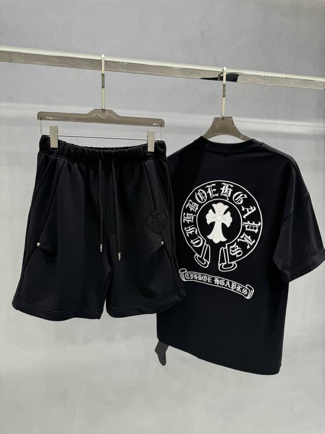 裤子 Chrome Hearts 克罗心原单推荐！男女同款～24S春夏新款毛圈棉材质.弹力腰围短裤.13针高密度机器绣花工艺.图案平整！紧实！逼格高.品相完美～