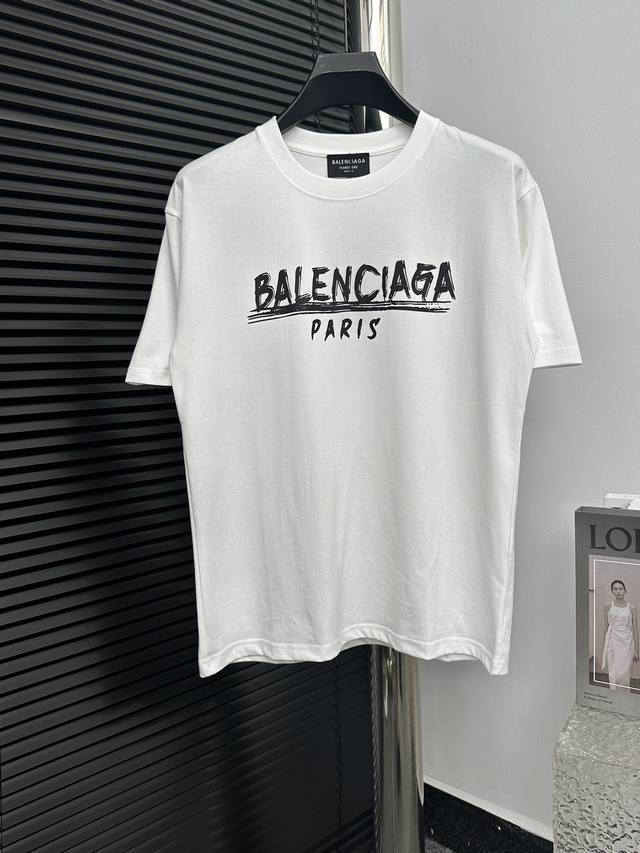 Balenciaga 巴黎世家24Ss字母logo印花短袖t恤 独家定织定染高克重270克双纱纯棉面料质感柔软舒适 Os落肩宽松版型春夏最新砖柜同步男女同款 颜