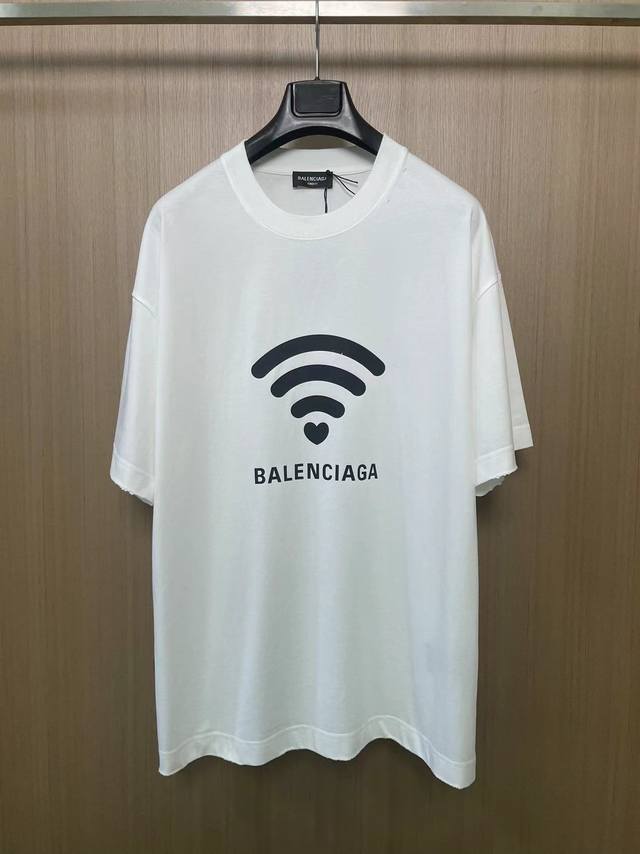 Balenciaga Wi-Fi信号印花短袖印花短袖 300克磅重32支双纱精梳棉面料 小领口 宽松版型 男女同款 黑白双色 码数s-Xl - 点击图像关闭