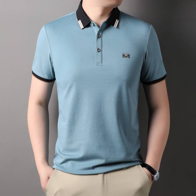 爱马仕 夏季新品丝光棉短袖polo 码数：M～4Xl，最大可穿210斤 介绍：夏季新款专柜同步新款短袖polo衫，简单大方，手感和做工堪称完美，高支高密透气丝光