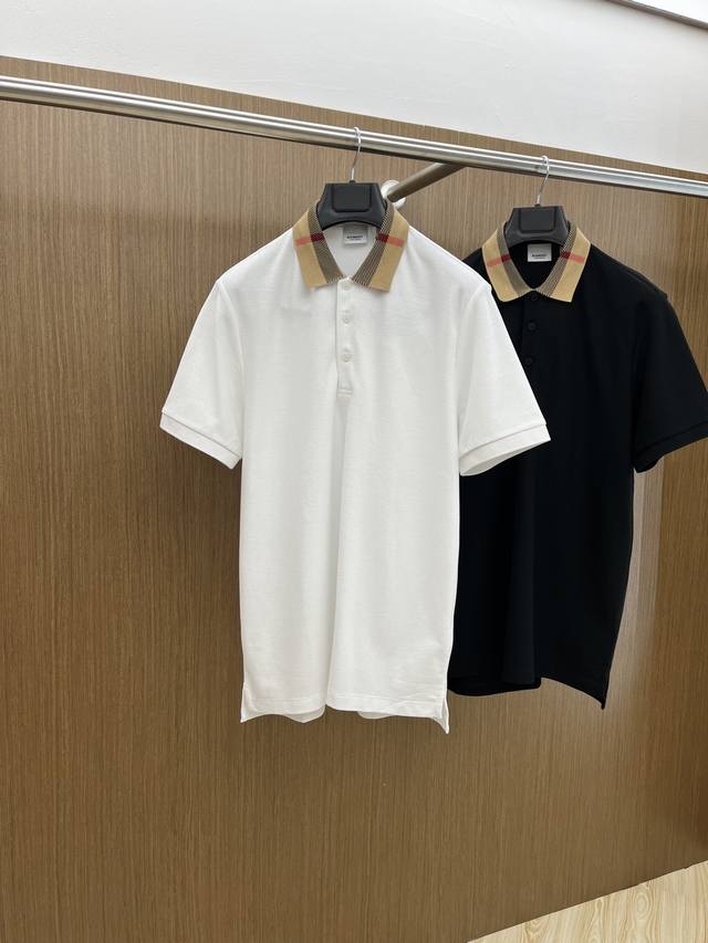 Burberry巴宝莉 24Ss新款男士丝光珠地翻领polo衫 经典格纹 翻领标识 辅料定制 上身舒适轻柔 更显年轻时尚 男生女生穿都好看 A02 颜色：白色