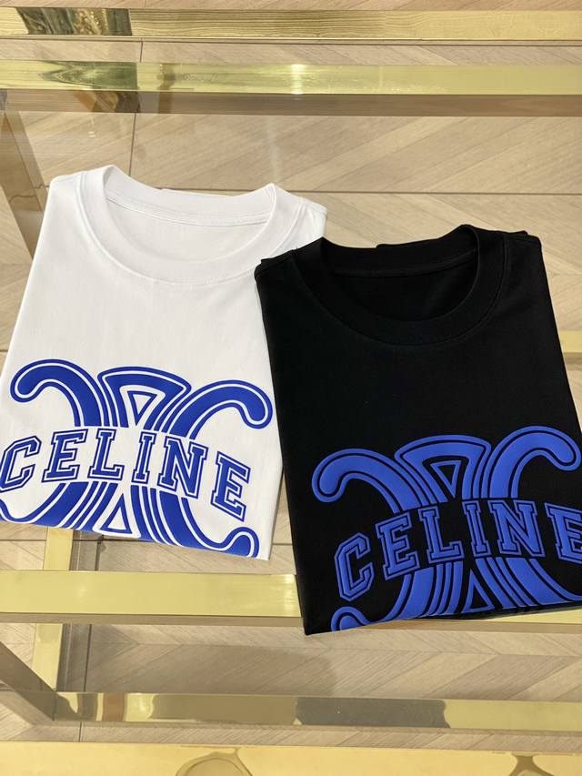 Celine，2024春夏新品，时尚休闲圆领短袖t恤，专柜同步有售，原单狠货，采用进口原版面料，顶级印花工艺字母图案logo，彰显着时尚的魅力，独特设计，上身帅