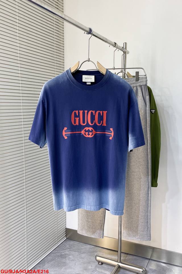 E216 Gu Gucci 24Sst恤 经典logo字母图案短袖 官网同步，专柜纯棉面料！贴肤舒适，耐看又好穿，经典简约logo设计，原厂工艺一丝不苟，定制2