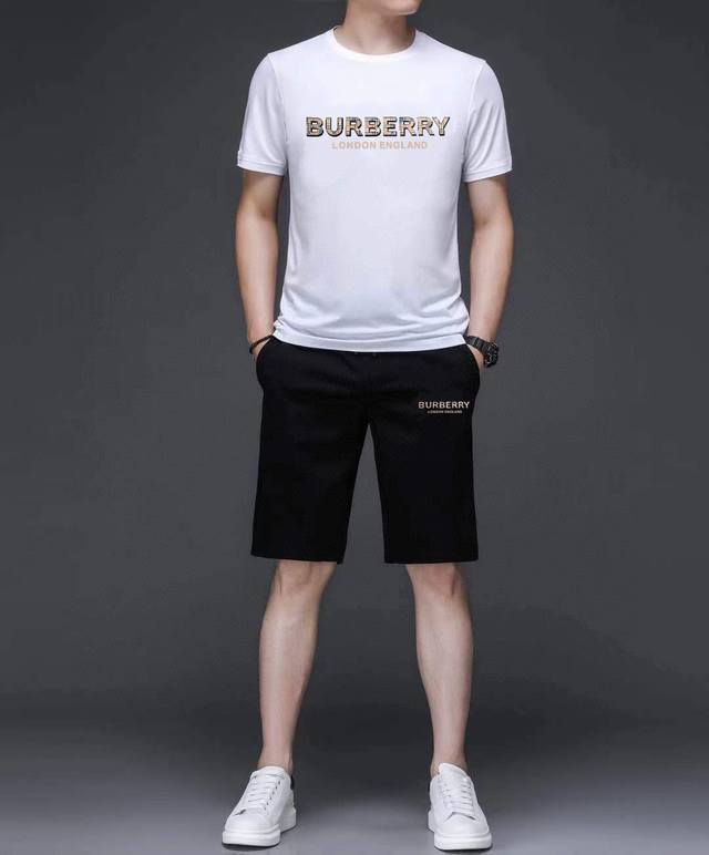 直 品牌 Burberry 巴宝莉 2024新款男士短袖短裤套装！官网同步销售！市面高端版本！手感细腻柔软！让你穿着更加舒适！立体裁剪版型超赞！尺码:M-5Xl