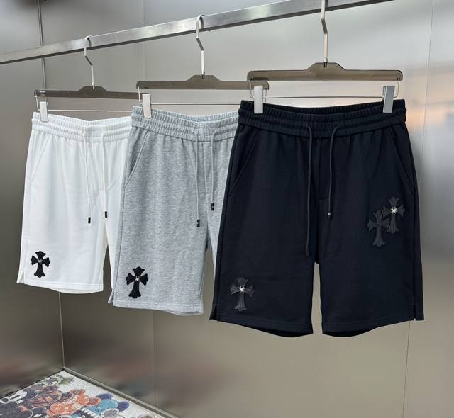 Chrome Hearts 克罗心原单推荐！男女同款～24S春夏新款360G毛圈棉材质.弹力腰围短裤.13针高密度机器绣花工艺.原版金属皮牌.图案立体！紧实！逼