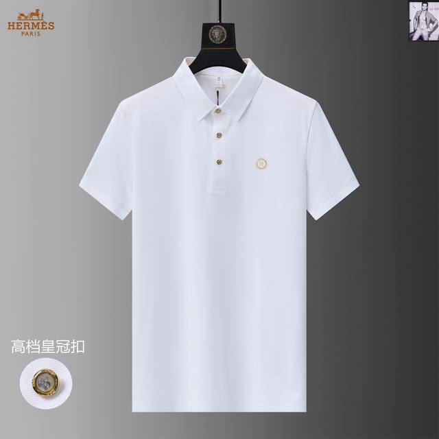 Hermes 爱马仕 2024夏季新款 丝光面料翻领时尚百搭商务短袖， 全球顶级男装，简约时尚，从容百搭，大气优雅 极度舒适体验 高端面料 色泽鲜艳 极致顺滑触 - 点击图像关闭