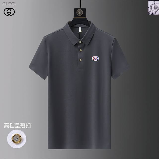 Gucci 古奇 2024夏季新款 丝光面料翻领时尚百搭商务短袖， 全球顶级男装，简约时尚，从容百搭，大气优雅 极度舒适体验 高端面料 色泽鲜艳 极致顺滑触感