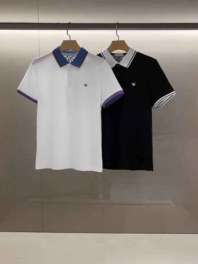 新品 香港洋行贸易公司货.2024Ss早春新款di*R小蜜蜂徽章刺绣标识polo衫短袖t恤 简约而不失精炼风范的t恤.缔造现代优雅造型的最佳单品.Piquet气