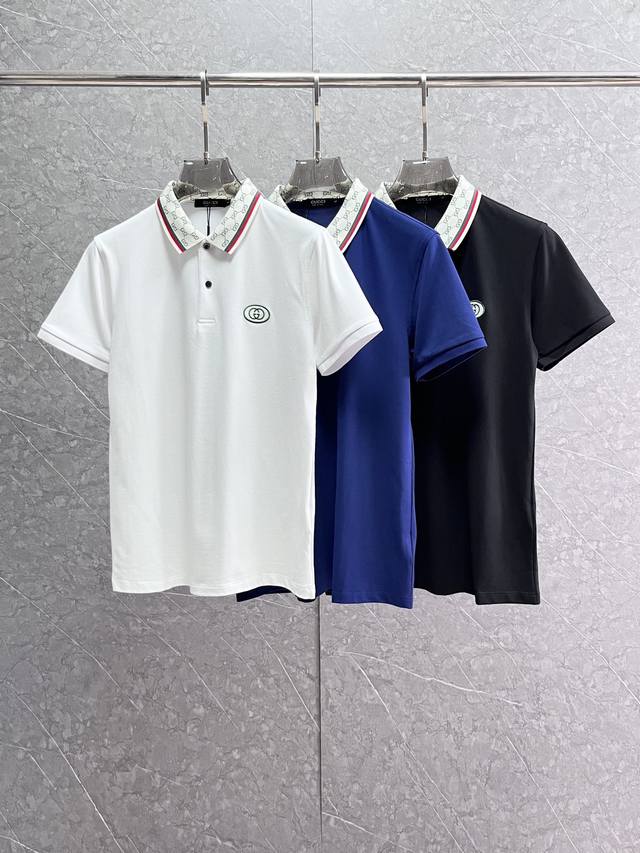 Gucci 24Ss专柜同款polo 翻领短袖t恤 定制面料 质地丝光棉面料采用原厂弹力绒面亲肤面料，高弹力好伸缩，采用品牌logo标志图案，高端人士必备单品，