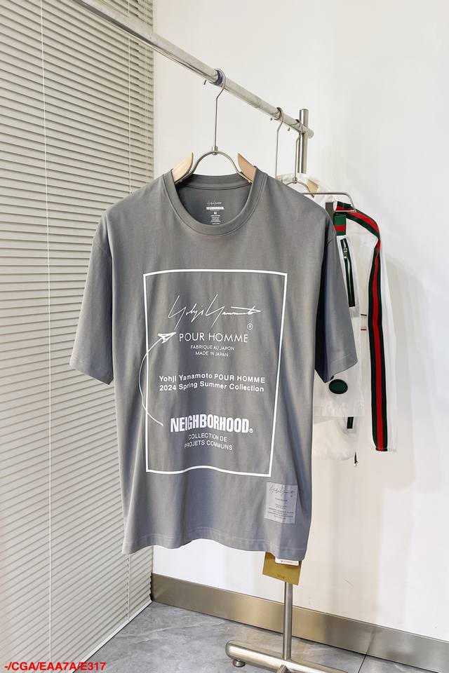 E317 Yohji Yamamoto Neighborhood联名夏装新款 不潮不出街 洗水灰色 宽松圆领纯棉短袖 Logo印花 男女同款 尺码：S-Xl - 点击图像关闭