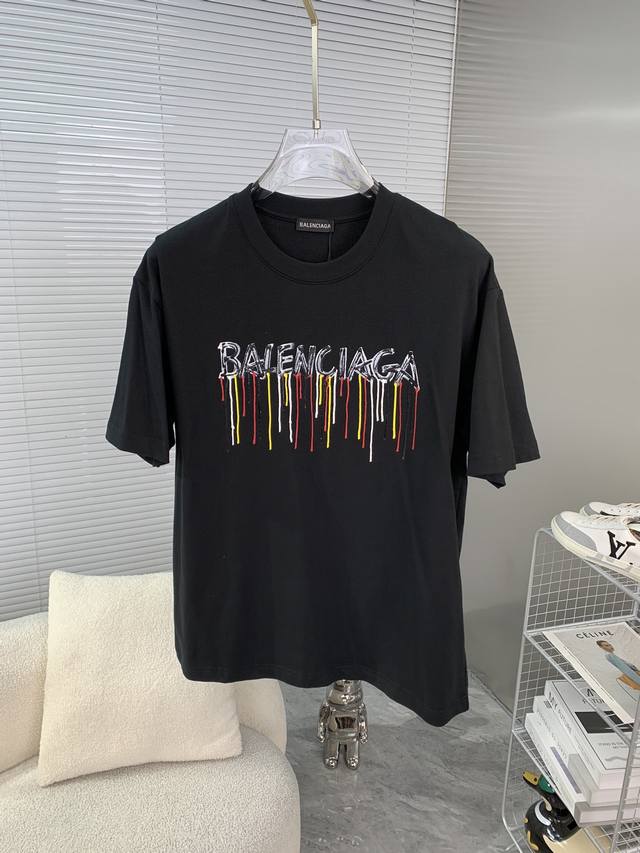 Balenciaga巴黎世家 2024Ss春夏高品质260克古驰双纱潮牌棉t恤，工艺品级别，重工工艺，尊享好货，车线做工符合精品要求，超级好搭配，落肩款，品质及