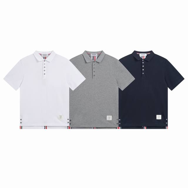 Thombrowne Tb后背织带短袖polo衫 原版定制240G珠地面料，前胸开筒接边筒, 相比普通polo衫，设计更加隐秘，后中三色织带定织定染，平车对色，