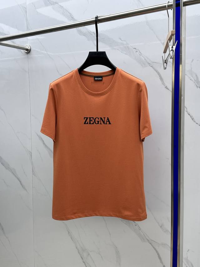 杰尼亚* Zegna24夏季新款！时尚休闲圆领短袖#时尚单品设计，更加时尚舒适，高标准定制，上身非常有型，奢华品牌经典字母logo 图案 客供辅料，客供进口面料