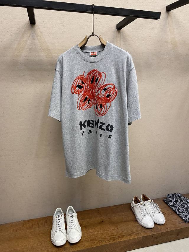 Kenzo2024Fw Nigo主理最新经典重工毛线刺绣+印花手绘涂鸦海棠花半袖t恤 、重磅纯棉洗水破坏 上身非常nice！！无论单穿还是打底都很舒服！洗涤方式