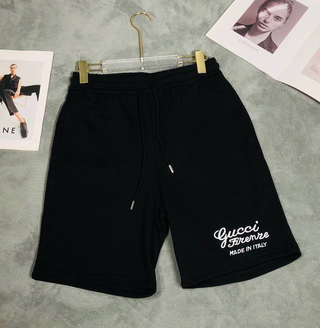 Gucci古驰短裤 码数：S-Xl 颜色：黑色 米色 工艺：刺绣 面料：克重420