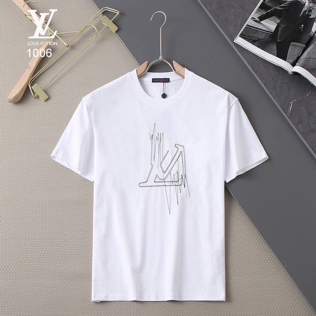 New｜Louis Vuitton 新款刺绣短袖 面料：260G 纯棉 颜色：黑色 白色 尺码：M L Xl Xxl L 男女同款