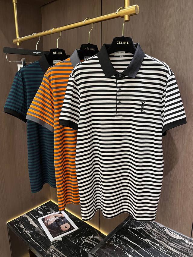 顶级，单色就把你吸引。。最帅之ysl条纹！！Ysl24S夏季男士polo 风格出众 胸前ysl采用立体刺绣logo点缀 辨识度相当之高...客供双丝光珠地棉 将