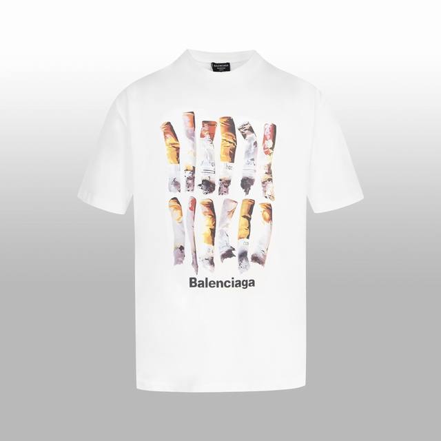 高版本 Balenciag* 春夏新款短袖t-Shirt 3D立体喷绘 大logo情侣款火爆单品 燃烧的香烟 新颖的设计让人眼前一亮 回头率超高 240克面料立