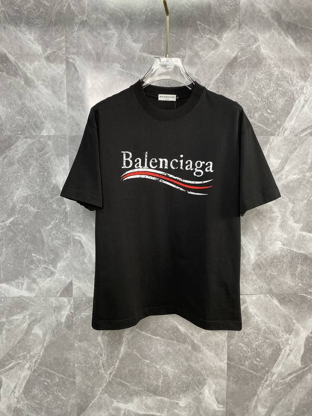 Balenciaga巴黎世家 2024Ss春夏高品质260克古驰双纱潮牌棉t恤，工艺品级别，辅料顶真，车线做工符合精品要求，超级好搭配，落肩款，品质及剪裁设计都