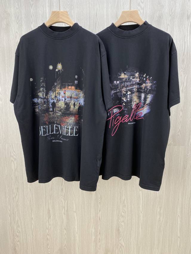 新品blcg Belleville夜色街景短袖t恤 Tee. 城市夜景限定系列 采用特定重磅16S G精棉平纹针织定染对色面料 定织十字拉架罗纹对板同缸染色确保