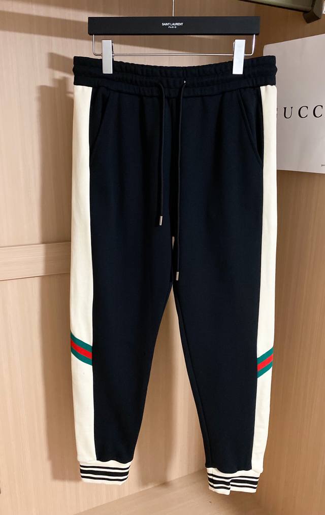 24Ss新款长裤 Gucci Logo刺绣＋织带拼接设计 定制纯棉面料 男女同款 图片色 Xs～L