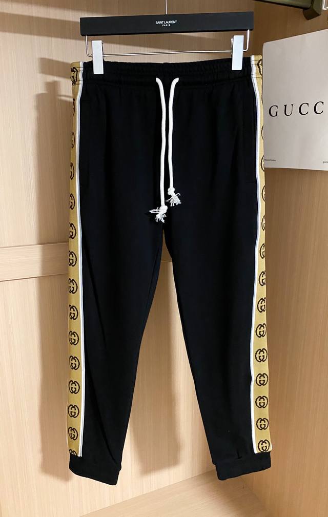 24Ss新款长裤 Gucci Logo反光条织带拼接设计 定制纯棉面料420克重 男女同款 图片色 Xs～L