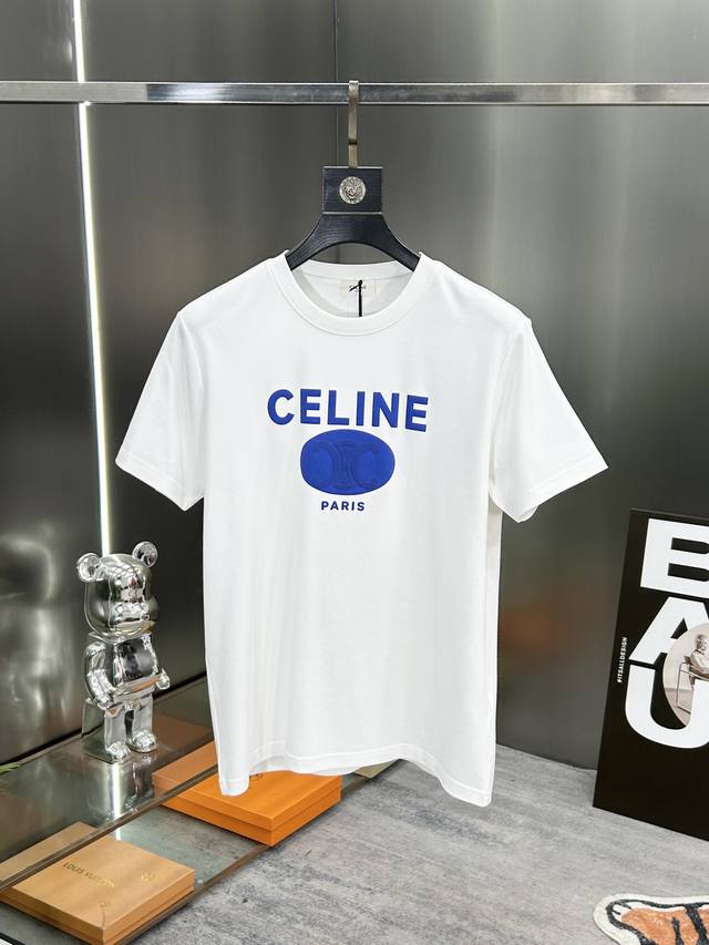 Celine 赛琳 2024春夏新款首发专柜最新款短袖圆领t恤 高端订制 设计前卫时尚！品牌logo重工艺设计 高端定制230克面料.手感柔软.穿着舒适.专柜级