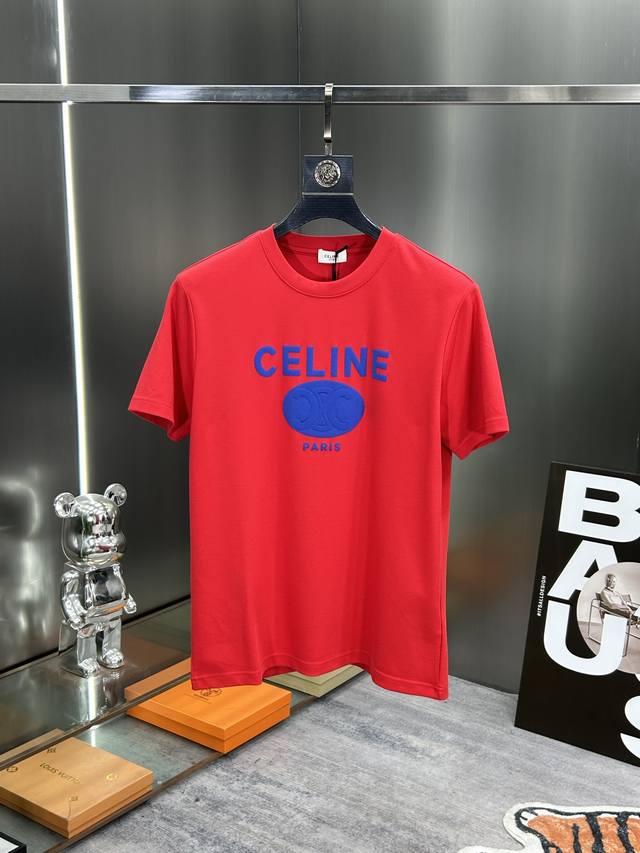 Celine 赛琳 2024春夏新款首发专柜最新款短袖圆领t恤 高端订制 设计前卫时尚！品牌logo重工艺设计 高端定制230克面料.手感柔软.穿着舒适.专柜级