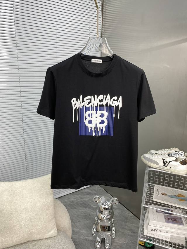 Balenciaga巴黎世家 2024Ss春夏高品质丝光棉短袖t恤 M-6Xl可穿至230斤 顶级原单品质，当下最新工艺要求，顶级订单要求车线做工，超级好搭配，