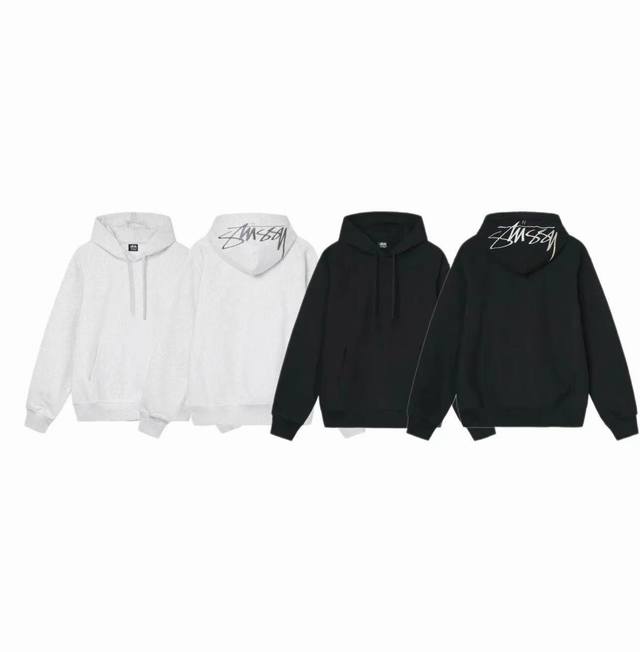 款号hn301 高版本，区别通货 加绒 Stussy斯图西 Ss24 Back Applique Hoodie新款 帽子刺绣字母logo高街复古情侣高克重加绒连