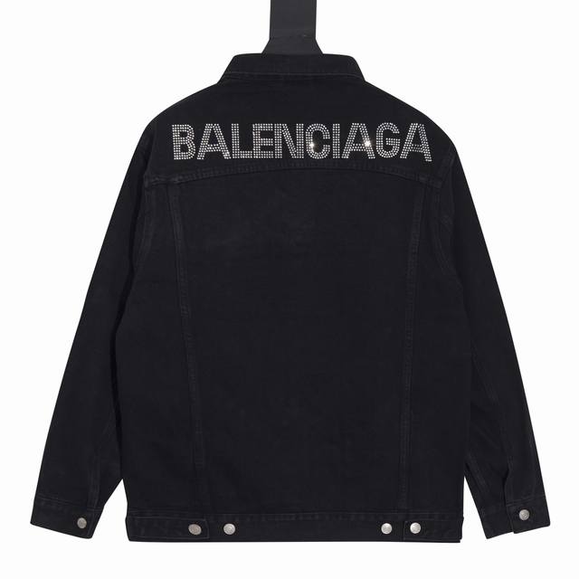 高端］编码w16 上新 巴黎世家x施华洛世奇 Balenciagaxswarovski 后肩烫钻情侣款联名水洗牛仔夹克外套 高端品质区别市面通货 Color：水