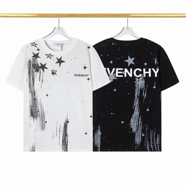 T2077 Givenchy 2024年夏季新品t恤，采用230克高品质双纱面料，面料柔软，满身星空流星图案，数码直喷工艺，时尚百搭，男女同款，颜色:黑色 ,白