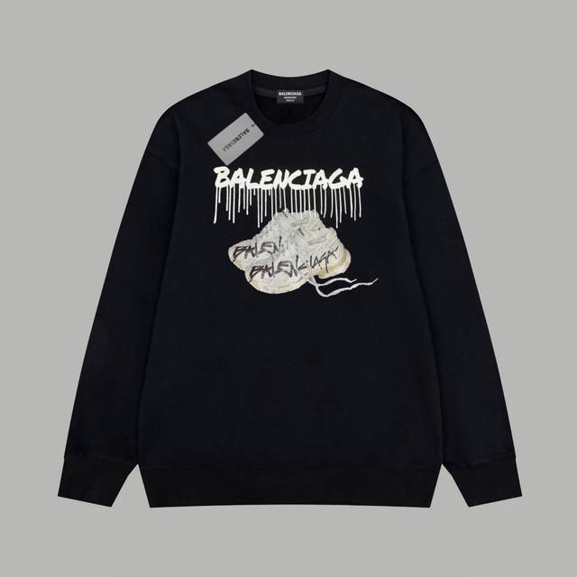 Balenciaga 巴黎世家 老爹鞋泼墨硅胶字母 毛圈长袖卫衣 420G重磅毛圈版本 百分百纯棉独家出货 定染硫化黑无尘处理面料 面料：420G百分百纯棉赛