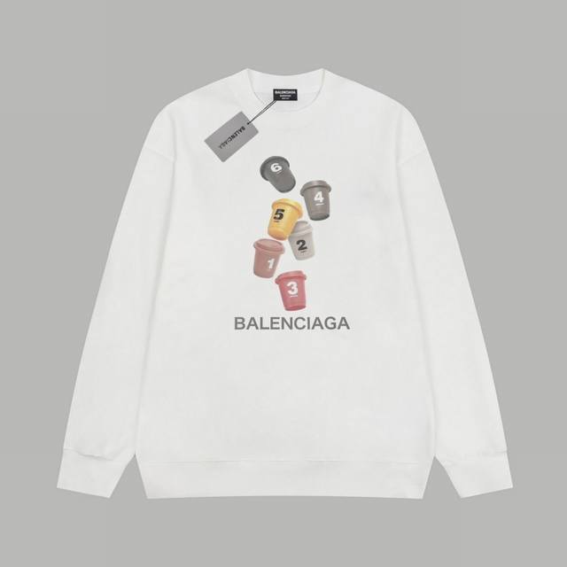 Balenciaga 巴黎世家 发泡logo杯子字母 毛圈长袖卫衣 420G重磅毛圈版本 百分百纯棉独家出货 定染硫化黑无尘处理面料 面料：420G百分百纯棉