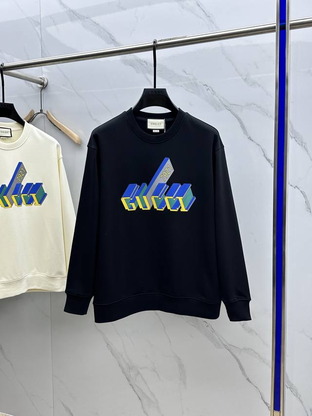 Gucci 古驰 24Ss新款字母logo压印情侣款圆领卫衣 原版毛圈面料 进口印花工艺 网红明星同款 高版本 面料采用420G双股大毛圈面料 手感非常舒服 时