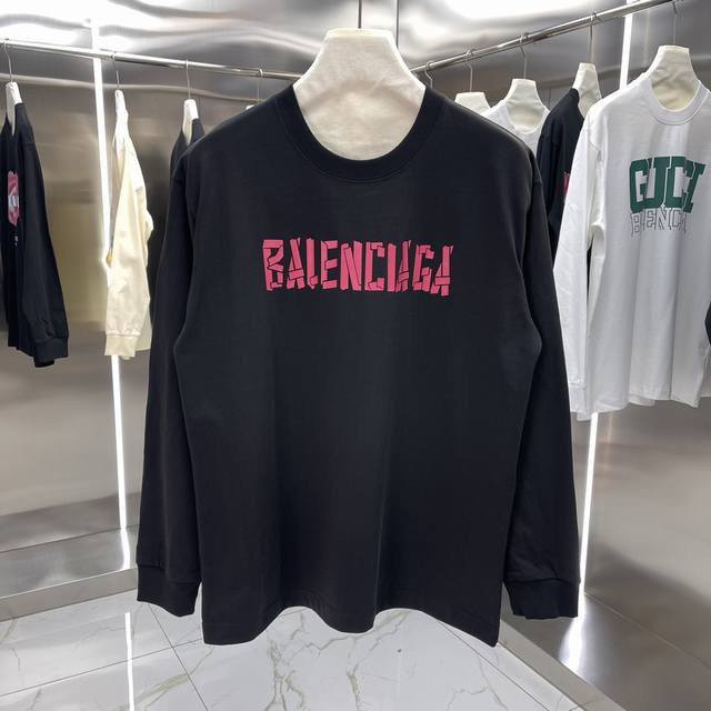 Balenciaga巴黎世家24年秋冬新款 印花长袖螺纹t恤明星穿搭款 采用双纱纯棉300G，面料颜色定制定染，不缩水不退色。手感舒服，质感超强潮男潮女必备经