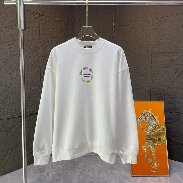 Bal* 巴黎* 2024 秋冬新款 400克 圆领卫衣 颜色：黑色 白色 码数：S M L Xl Xxl