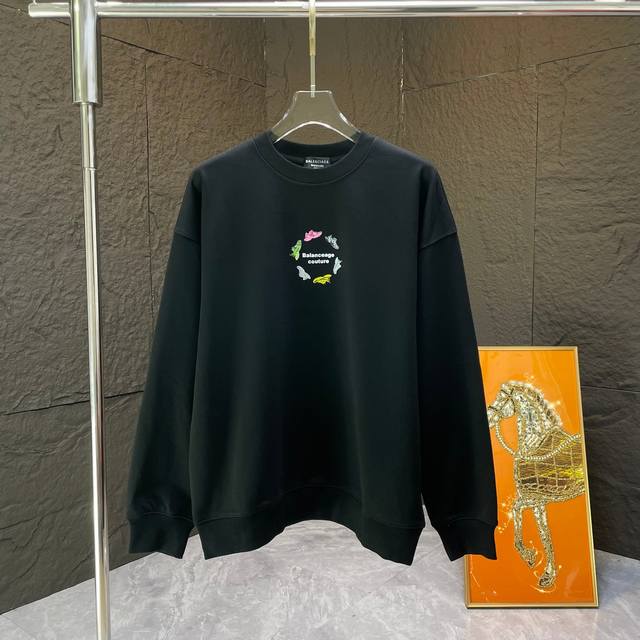 Bal* 巴黎* 2024 秋冬新款 400克 圆领卫衣 颜色：黑色 白色 码数：S M L Xl Xxl