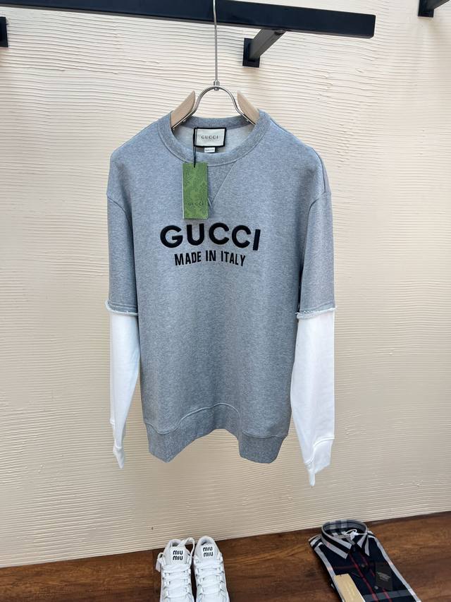 高品质 Gucci 古奇 2024Ss最新款 拼接撞色卫衣 高版本 面料#450G厚克重纯棉 定制定染 螺纹领口不易变形 手感非常舒服 超级百搭好看的一款短袖