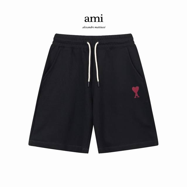 顶级版本，区别通货 Ami Ss秀款 修身线条简约印花字母logo潮流男女同款短裤 兼容所有身材 腰部松紧带黑白抽绳设计 定制抽绳口袋两侧都带有斜插口袋设计 后