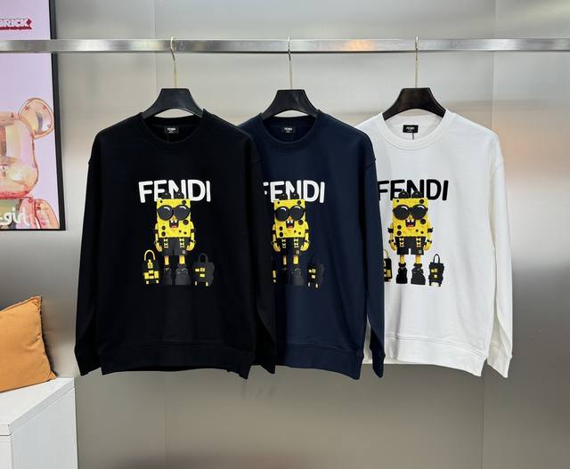 Fend*芬-迪24S新款秋冬圆领卫衣.男女同款！糖果色彩卡通设计字母立体印花，海绵宝宝造型品牌字母代入感强.魔术贴设计自由搭配～优选420G卫衣棉面料.舒适柔