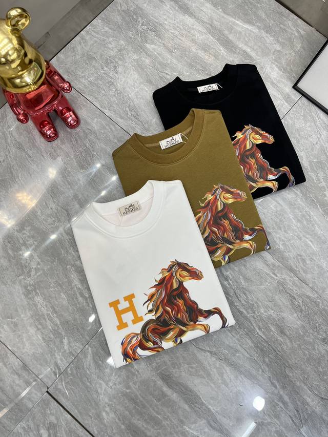 Hermes 爱马仕 2025秋冬新品 三标齐全 胸前立体印花滴胶工艺 380G情侣款圆领纯棉卫衣 好货不用过多介绍 看细节 专柜码数 M-Xxxl 175 1