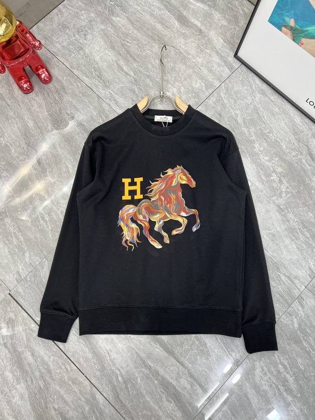 Hermes 爱马仕 2025秋冬新品 三标齐全 胸前立体印花滴胶工艺 380G情侣款圆领纯棉卫衣 好货不用过多介绍 看细节 专柜码数 M-Xxxl 175 1