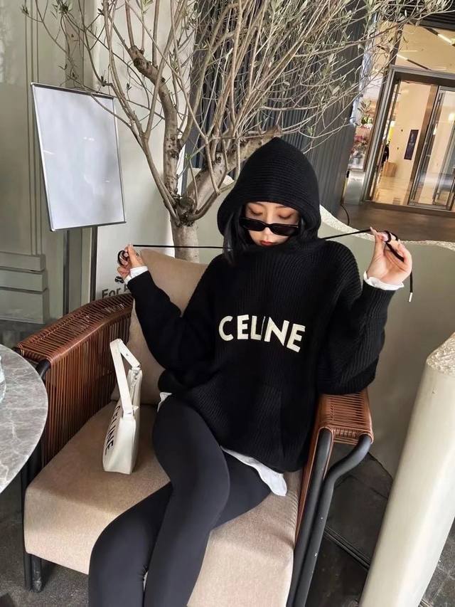 Celine 字母连帽毛衣，简约精致的时髦感永不过时，100％羊毛精心打造 罗纹织法精密细腻，宽松落肩版型剪裁不挑人 撞色字母logo装饰 满足日常look搭配