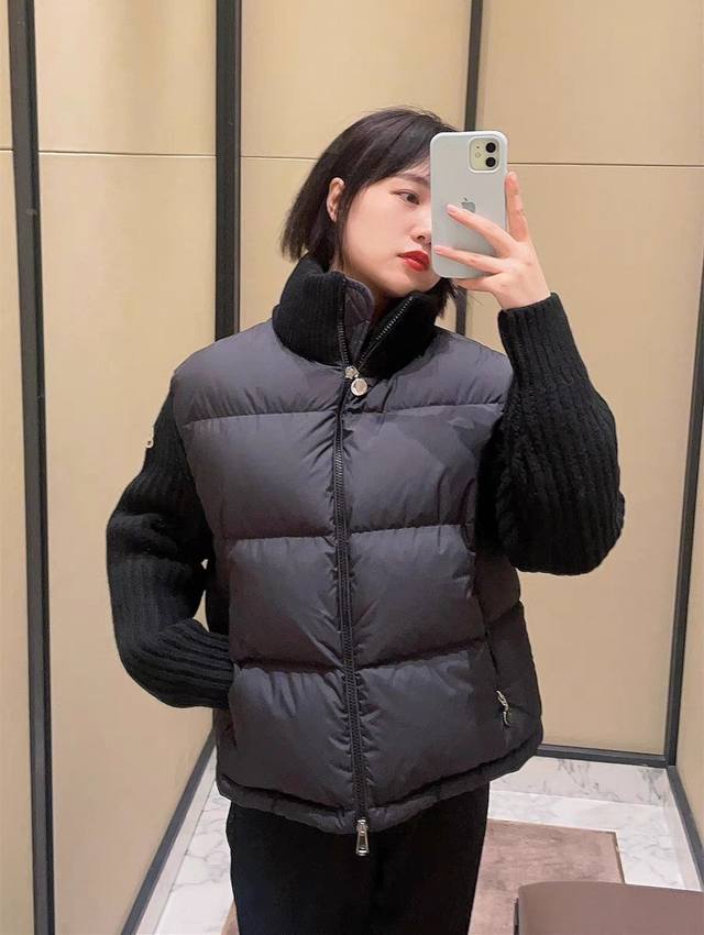 广州高版本 Moncler蒙口tricot 24年新款女式拼接毛线羽绒服外套