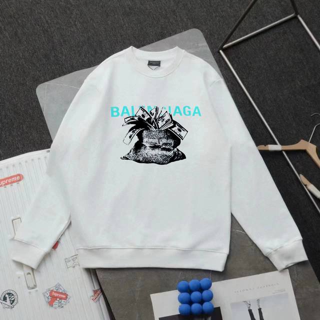 Balenciaga巴黎世家印花圆领毛圈卫衣 1:1对版面料420克毛圈高克重百分百纯棉 提前做过预缩水1×1双纱洗一辈子都不会变形的 男女同款 官网细节一致