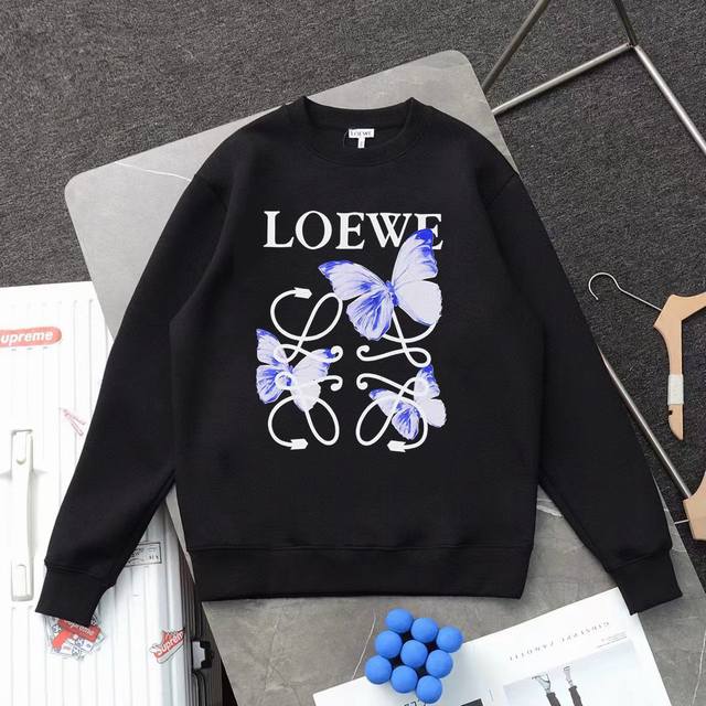 Loewe 罗意威印花圆领毛圈卫衣 1:1对版面料420克毛圈高克重百分百纯棉 提前做过预缩水1×1双纱洗一辈子都不会变形的 男女同款 官网细节一致 蝴蝶log