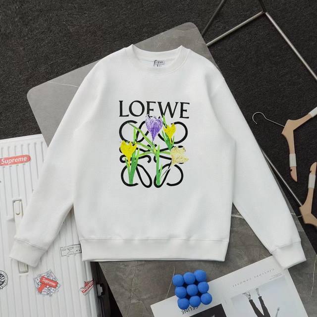 Loewe 罗意威印花圆领毛圈卫衣 1:1对版面料420克毛圈高克重百分百纯棉 提前做过预缩水1×1双纱洗一辈子都不会变形的 男女同款 官网细节 植物花卉log