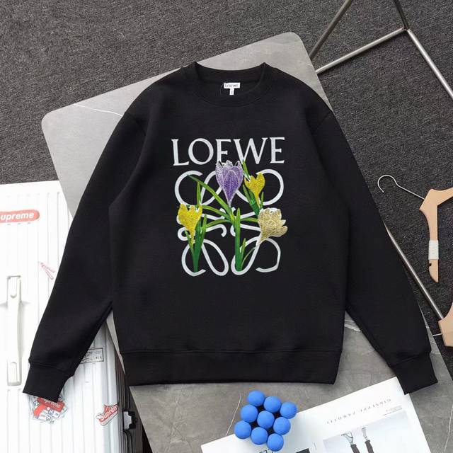 Loewe 罗意威印花圆领毛圈卫衣 1:1对版面料420克毛圈高克重百分百纯棉 提前做过预缩水1×1双纱洗一辈子都不会变形的 男女同款 官网细节 植物花卉log