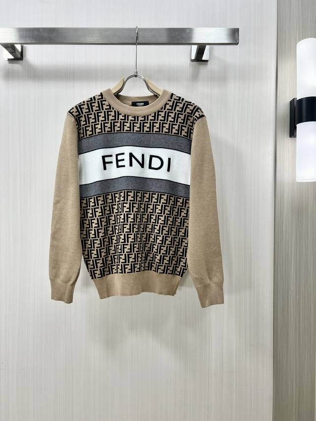 Fendi 芬迪2024Ss秋冬新款 羊毛混纺圆领套头毛衣 长袖 毛衣 羊毛衫 打底衫，高端版本！专柜定制面料 透气舒适度高，细节无可挑剔，品牌元素设计理念，体